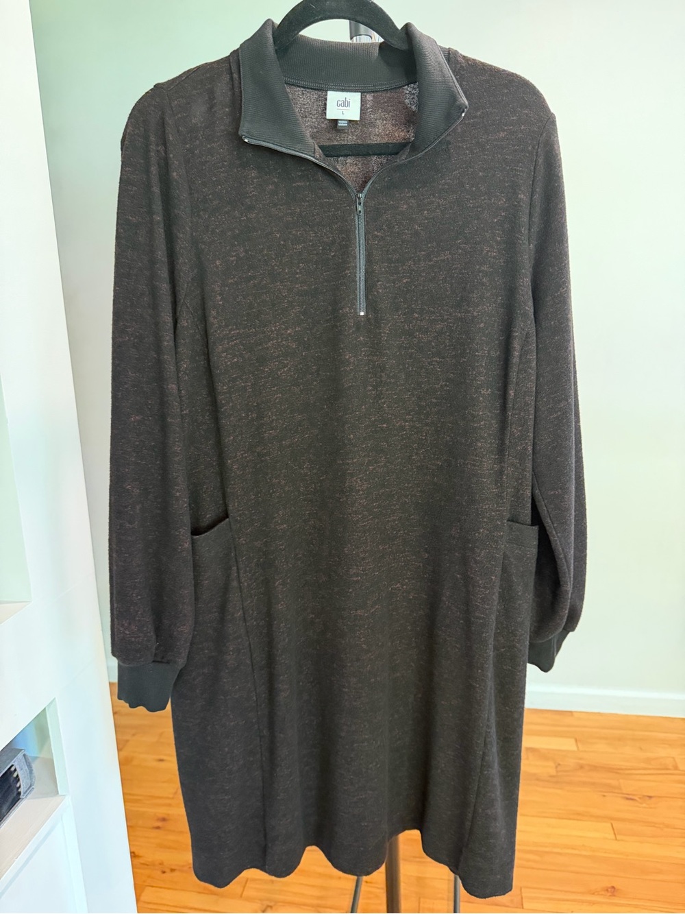 CAbi Long-Sleeve Heathered Zip-Front Dress